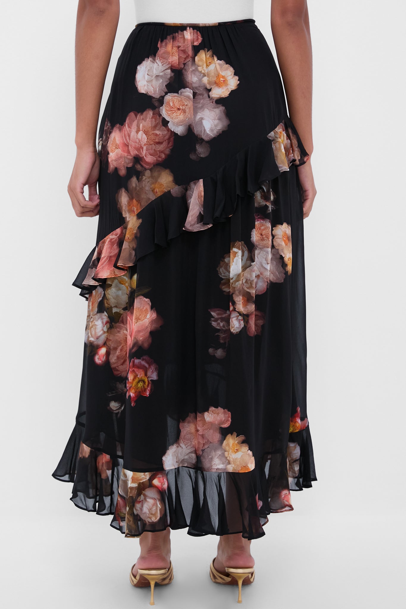 Russet Floral Hypnotic Asymmetric Midi Skirt