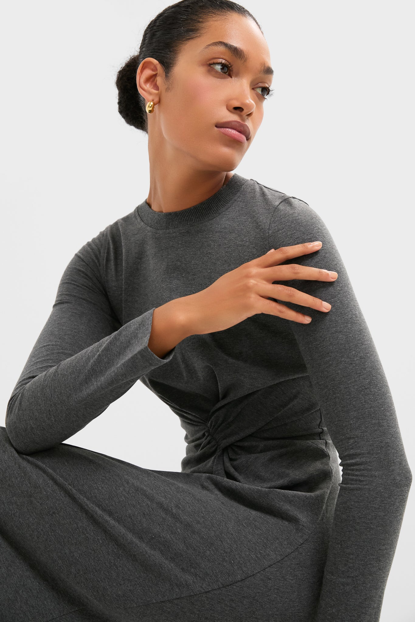 Heathered Charcoal Long Sleeve Volta Dress