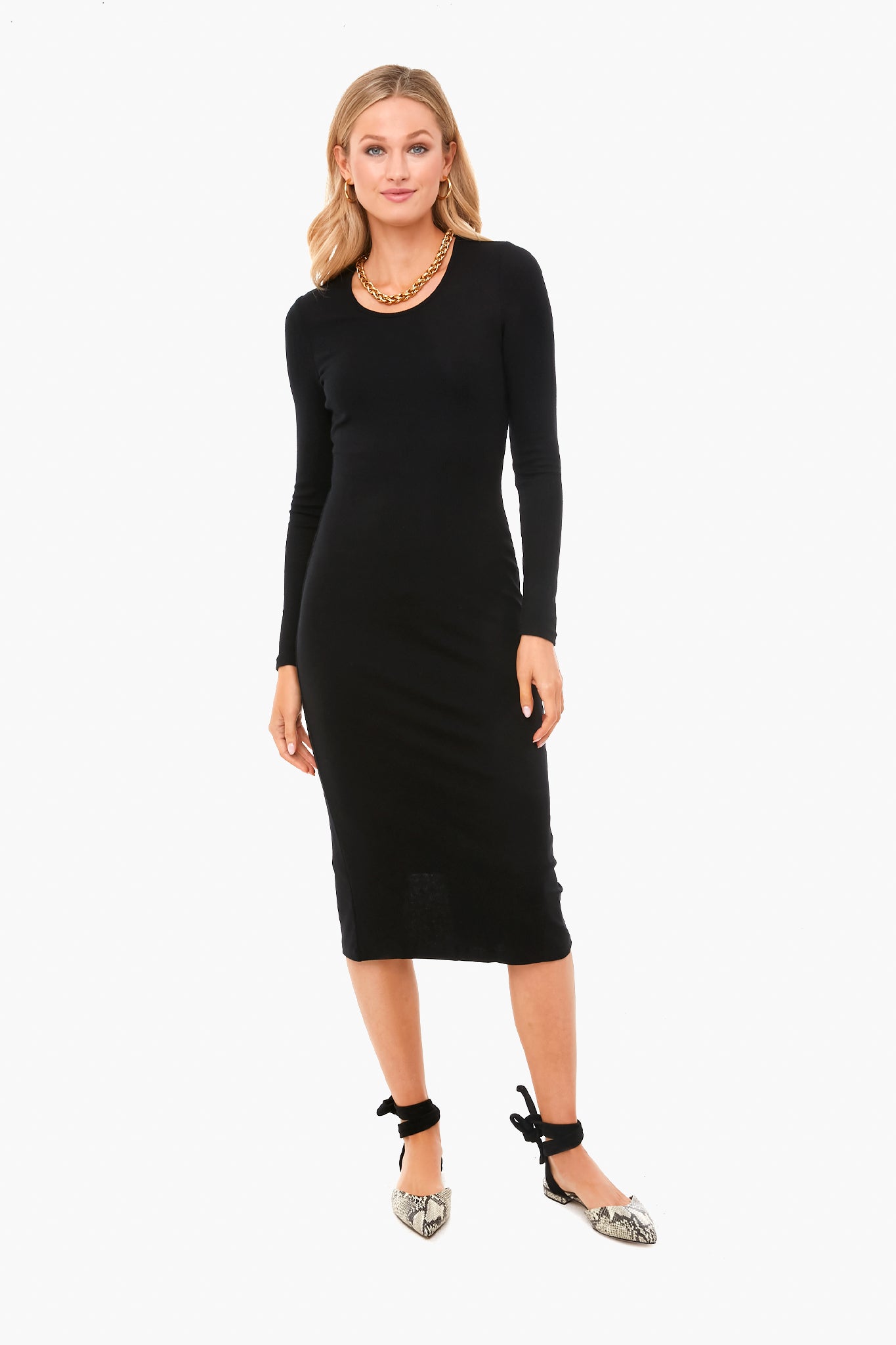 Black Lexi Rib Long Sleeve Midi Dress