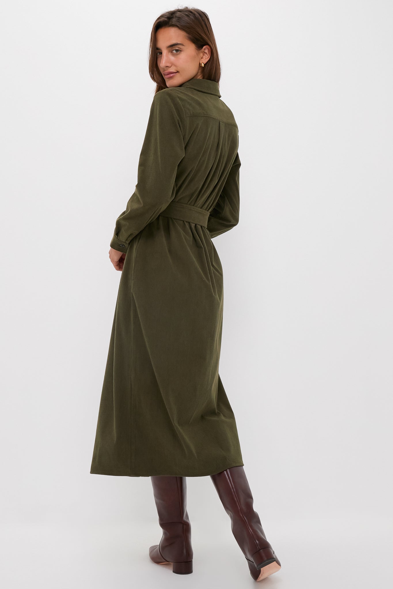 Olive Wide Wale Tara Shirt Dress