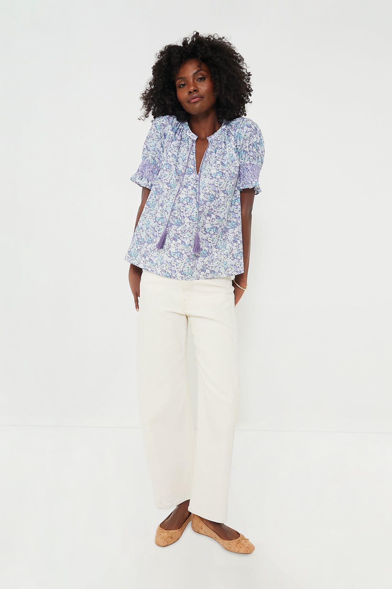 Purple and Blue Floral V-Neck Colleen Blouse