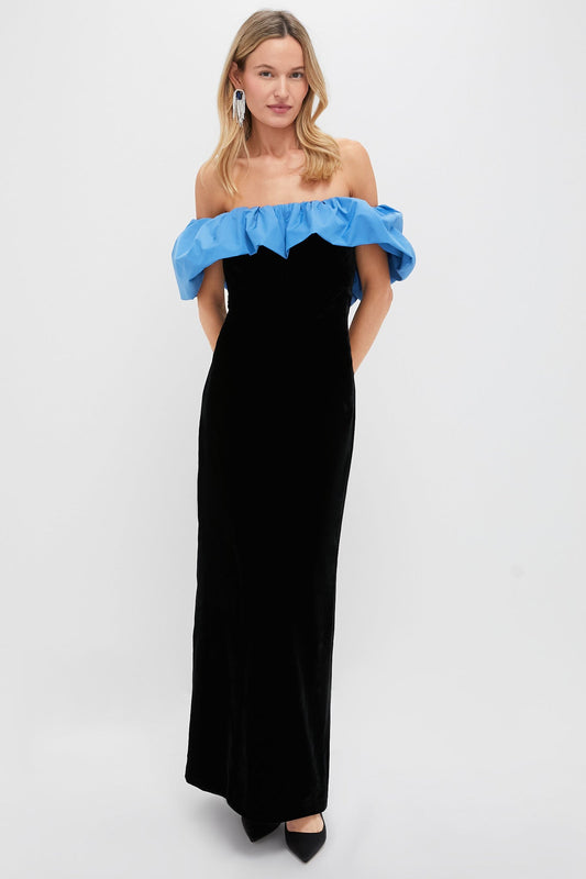 Zanzibar Blue and Black Velvet Artemis Dress