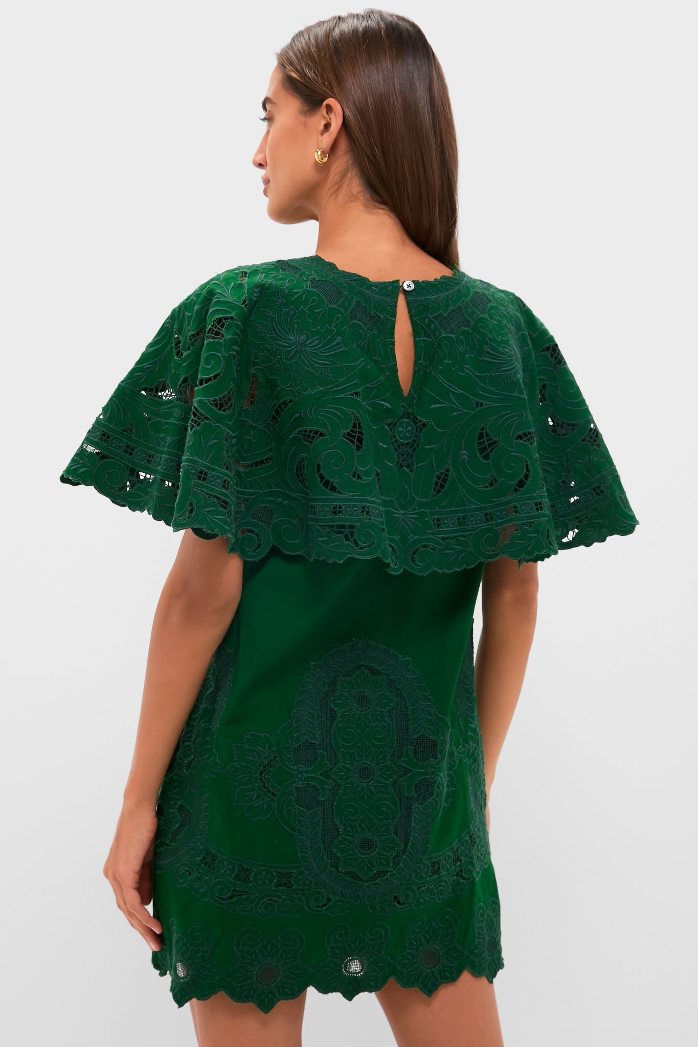 Green Ceci Embroidery Capelet Mini Dress
