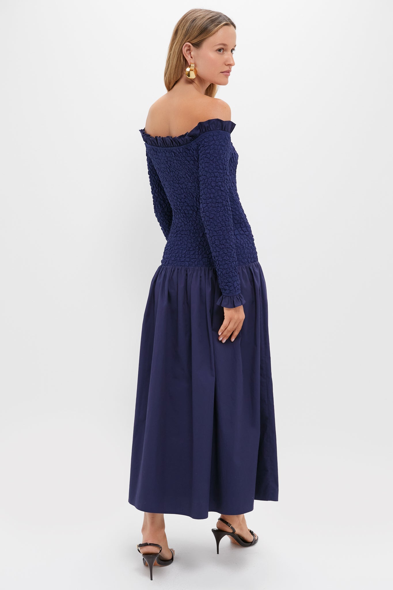 Navy Mixed Media Angola Maxi Dress