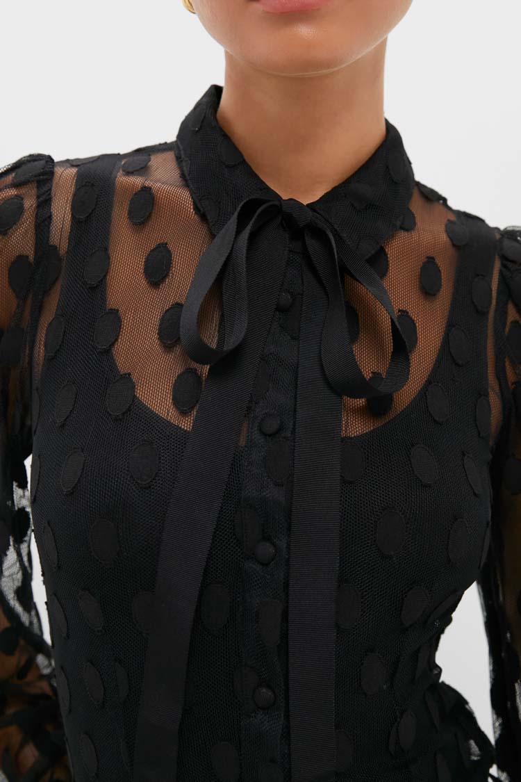 Noir Soraya Lace Neck-Tie Blouse