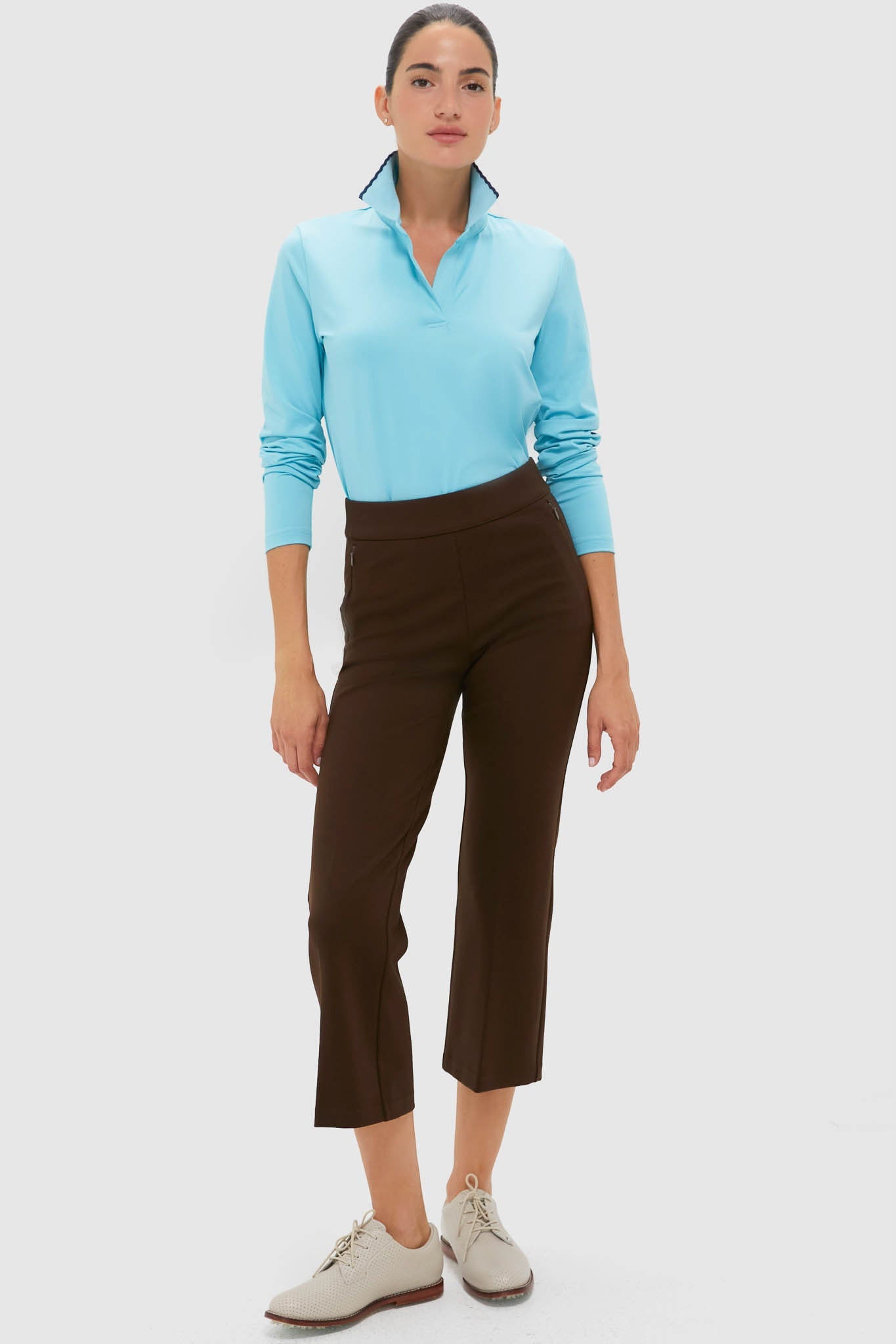 Milky Blue Long Sleeve Performance Jersey Caroline Polo