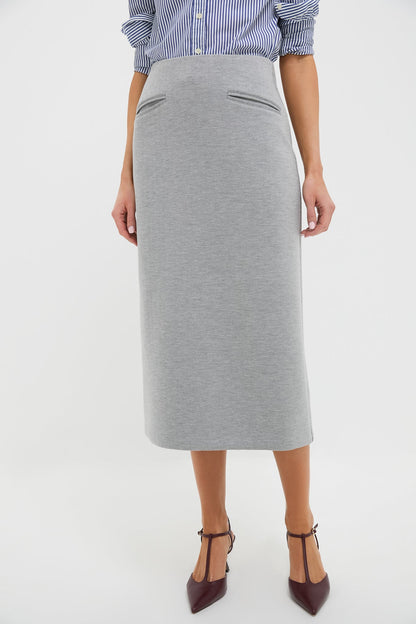 Gray Herringbone Rosewell Midi Skirt