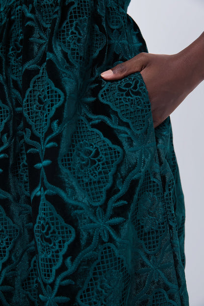 Green Velvet Eyelet Catalina Dress