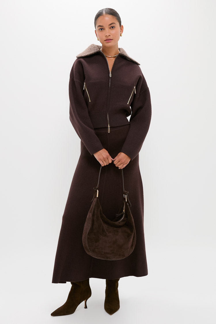 Chocolate Dakota Boiled Wool Bomber Coat
