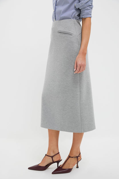 Gray Herringbone Rosewell Midi Skirt