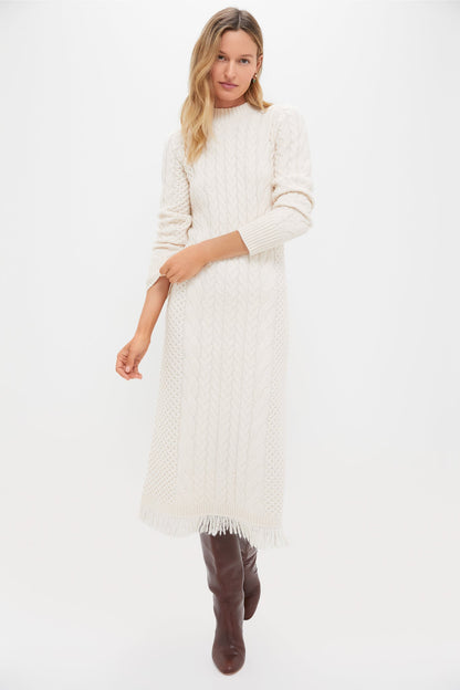 Cream Freya Fringe Sweater Dress