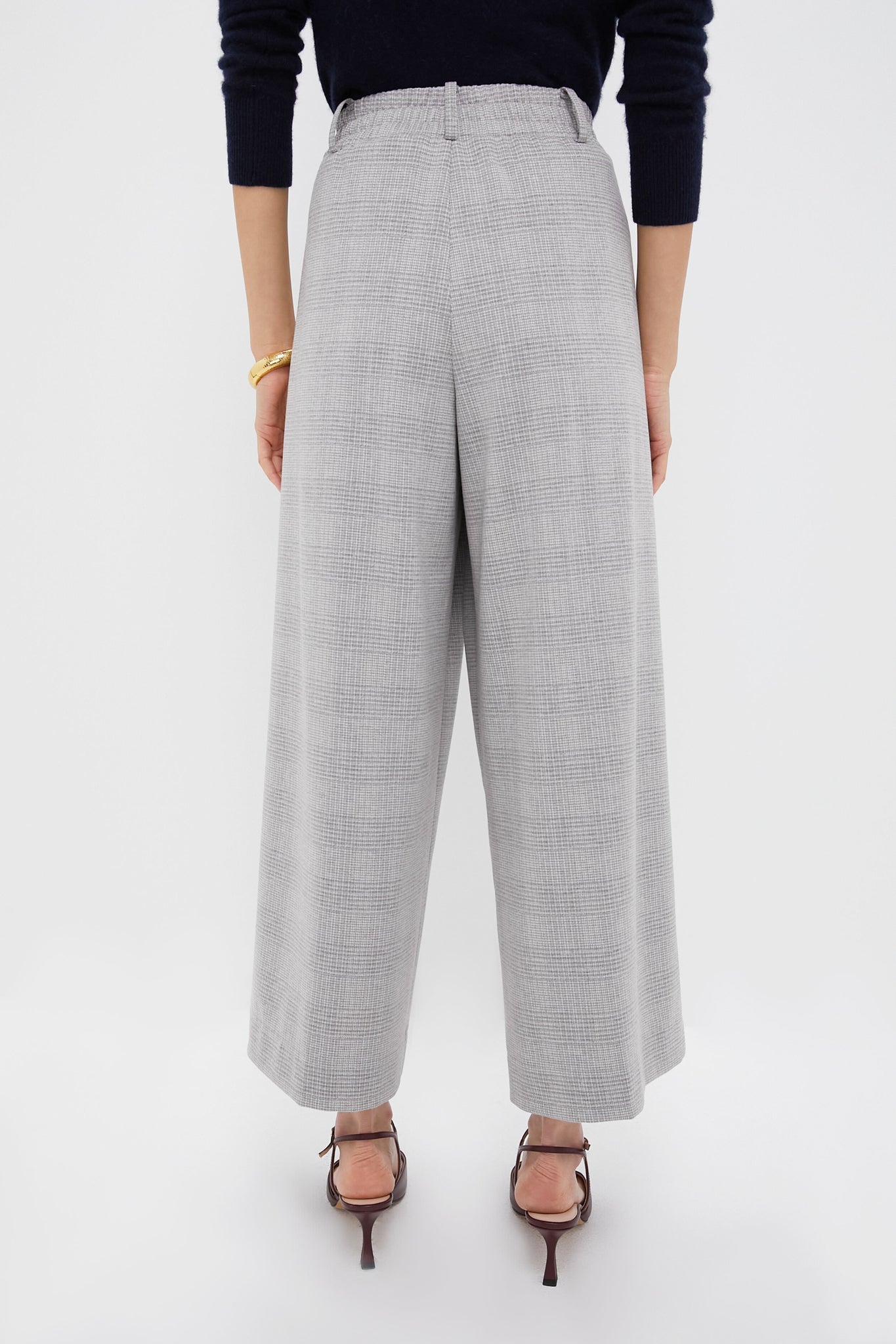 Gray Plaid Cropped Flare Carlton Pants