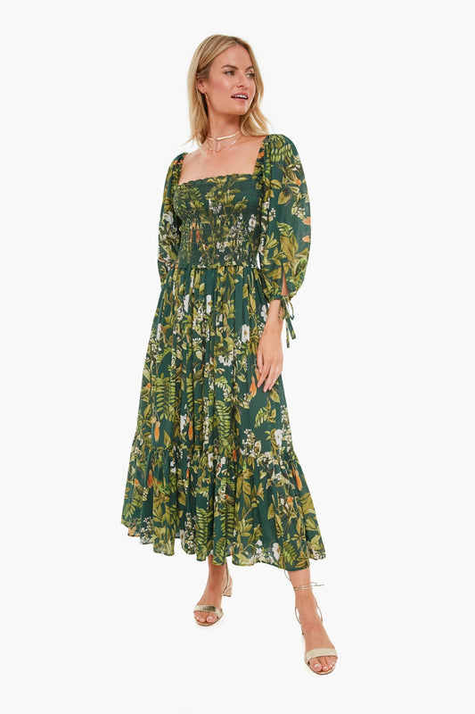 Botanical Birds Emerald Jazzy Dress