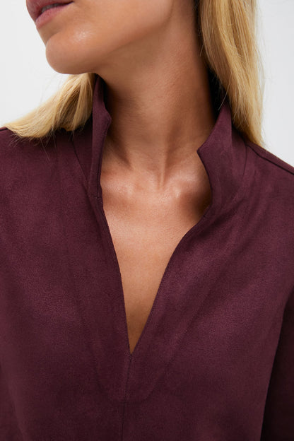 Winetasting Suede Margot Stand Collar Blouse