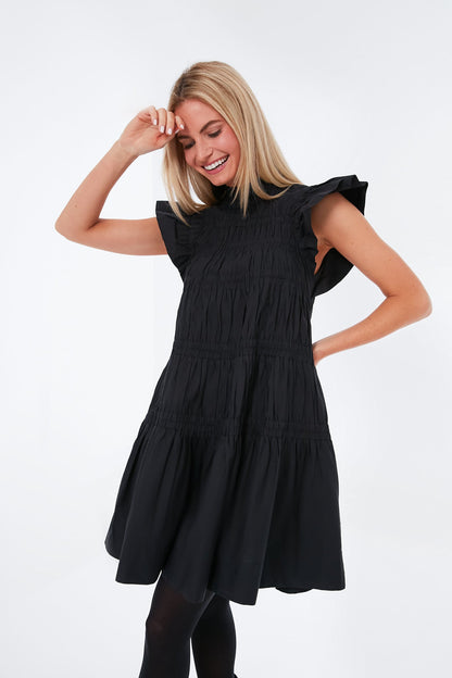 Black Steph Cotton Flutter Sleeve Tunic Dress