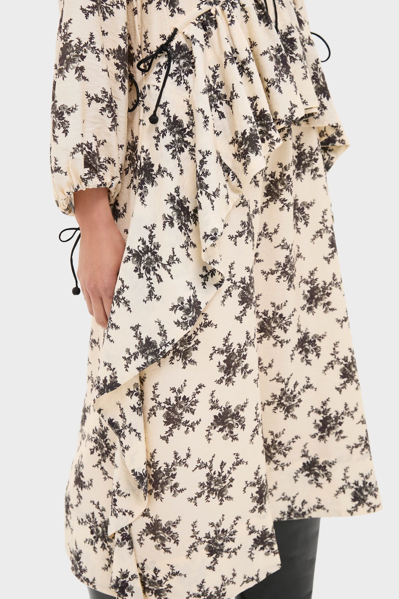 Cream Joan Print Tie Front Midi Dress