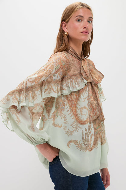 Mint Paisley Memento Flutter Blouse