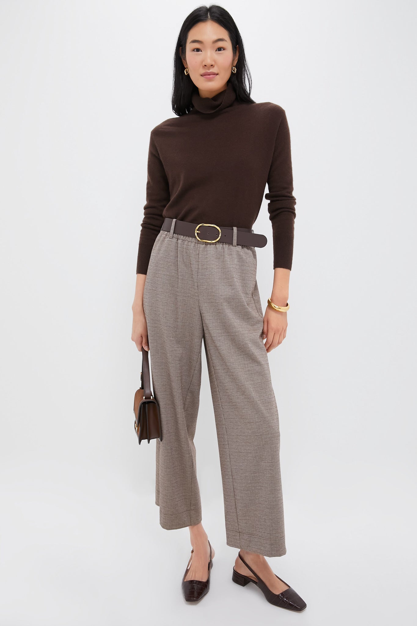 Brown Plaid Cropped Flare Carlton Pants