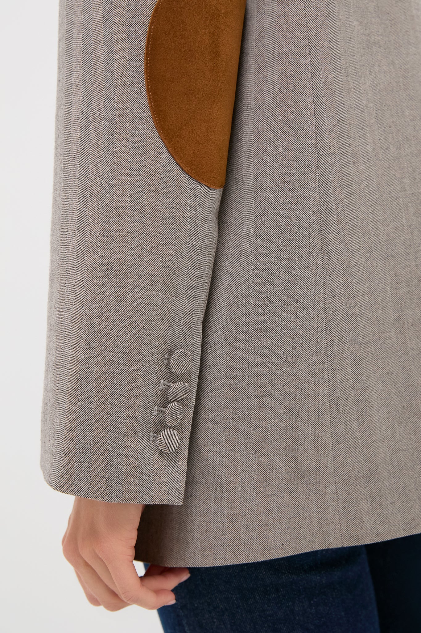 Gray Herringbone Suede Patch Leo Blazer