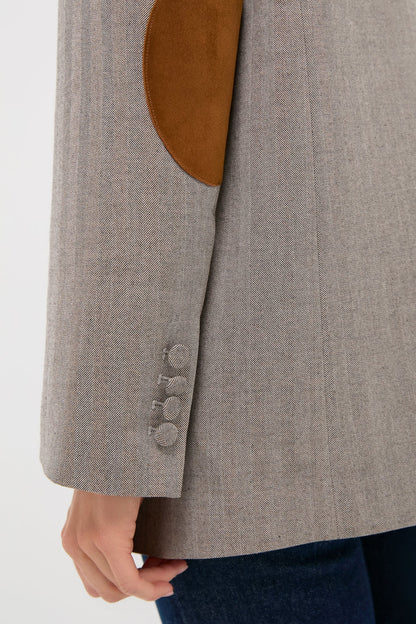 Gray Herringbone Suede Patch Leo Blazer