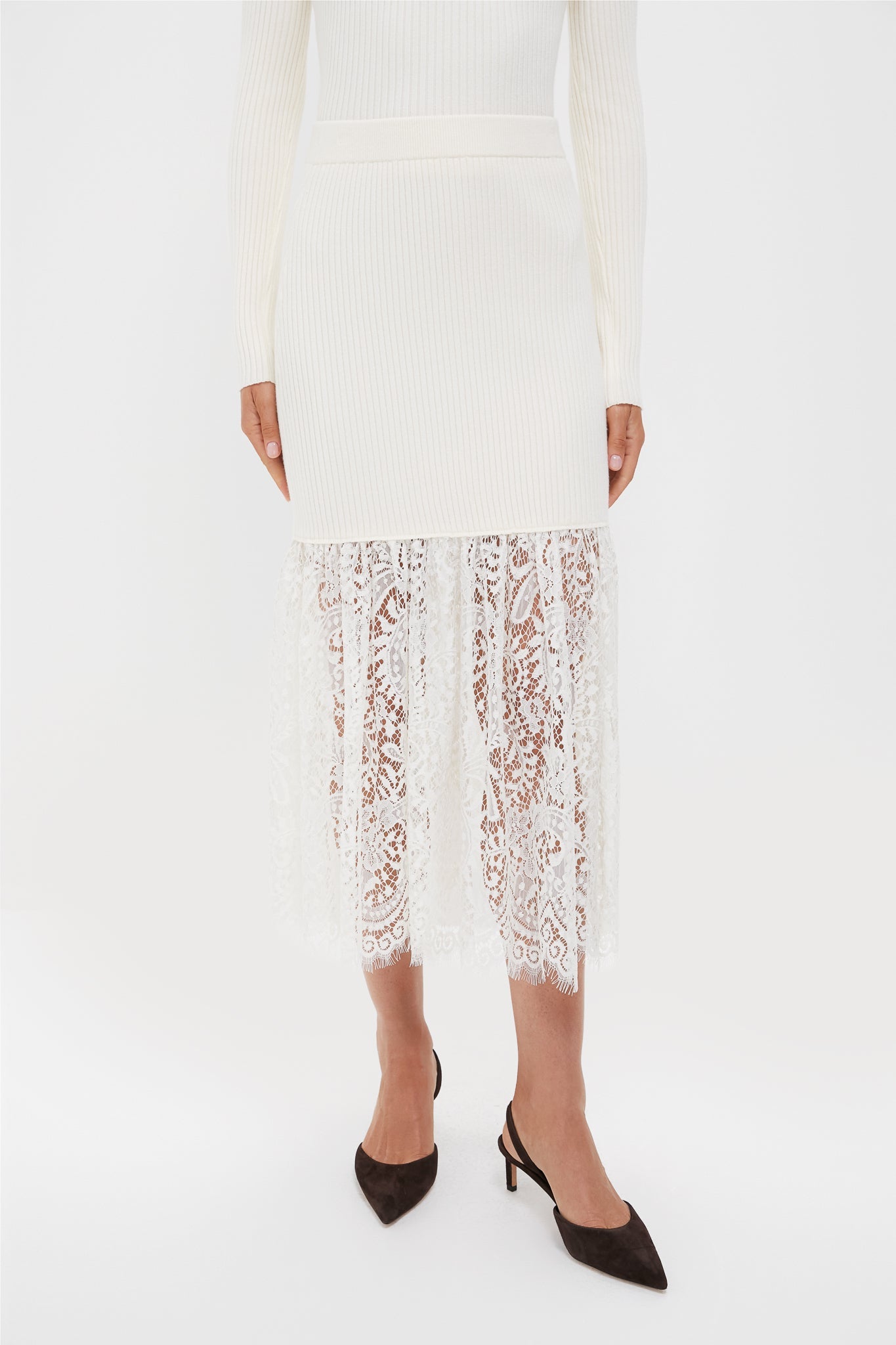 Cream Knit Kori Lace Midi Skirt
