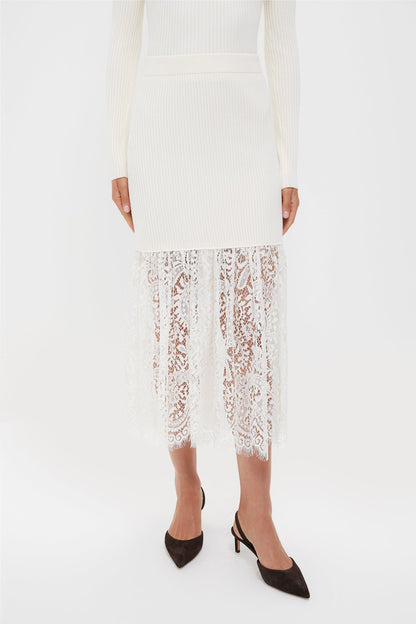 Cream Knit Kori Lace Midi Skirt