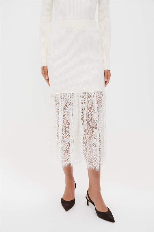 Cream Knit Kori Lace Midi Skirt