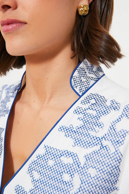 White & Blue Embroidery Arem Caftan