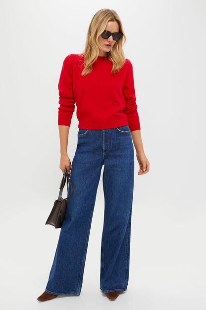 Martin Red Cashmere Puff Sleeve Macy Crewneck Sweater