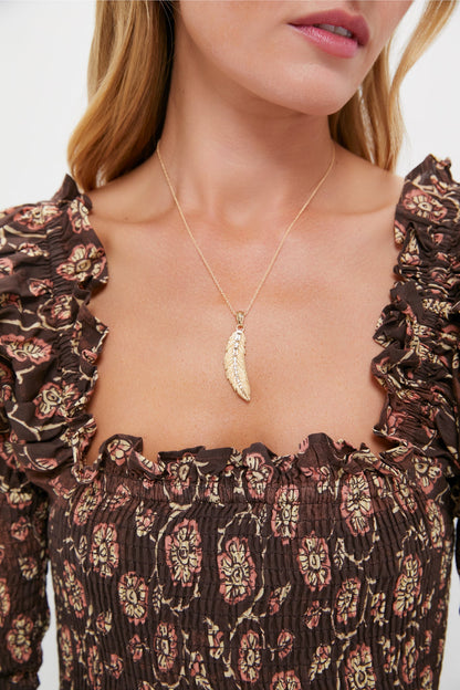 Gold Lucky Feather Pendant