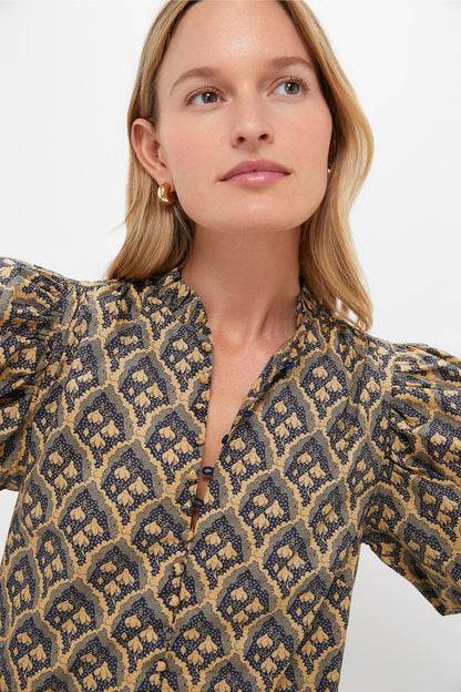 Navy & Tan Floral Mimi Midi Dress