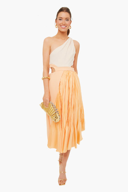 Almond Melon Angel One Shoulder Midi Dress