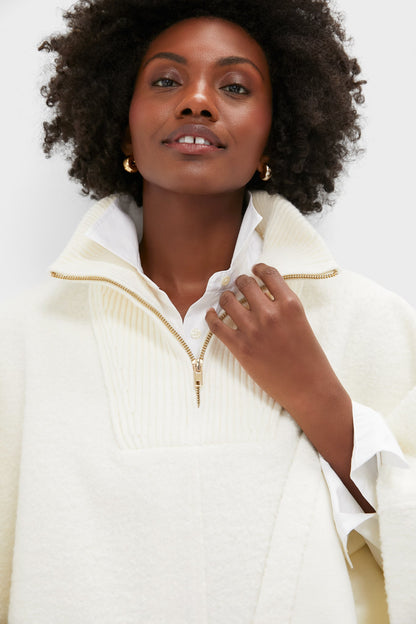 Winter White Boucle High-Neck Poncho