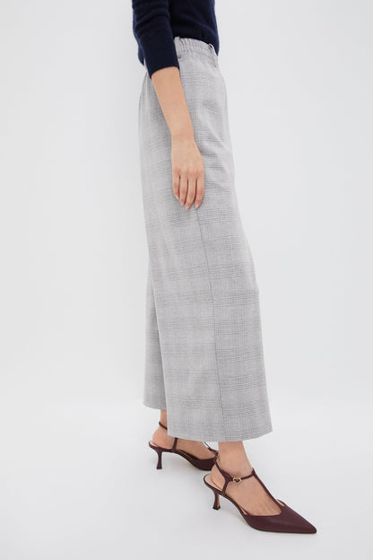 Gray Plaid Cropped Flare Carlton Pants