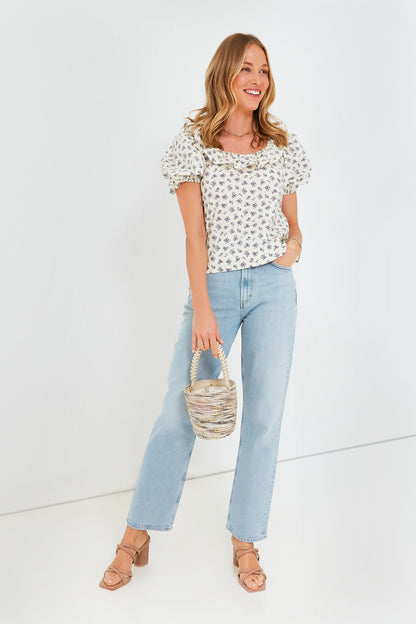 White and Purple Floral Briar Blouse