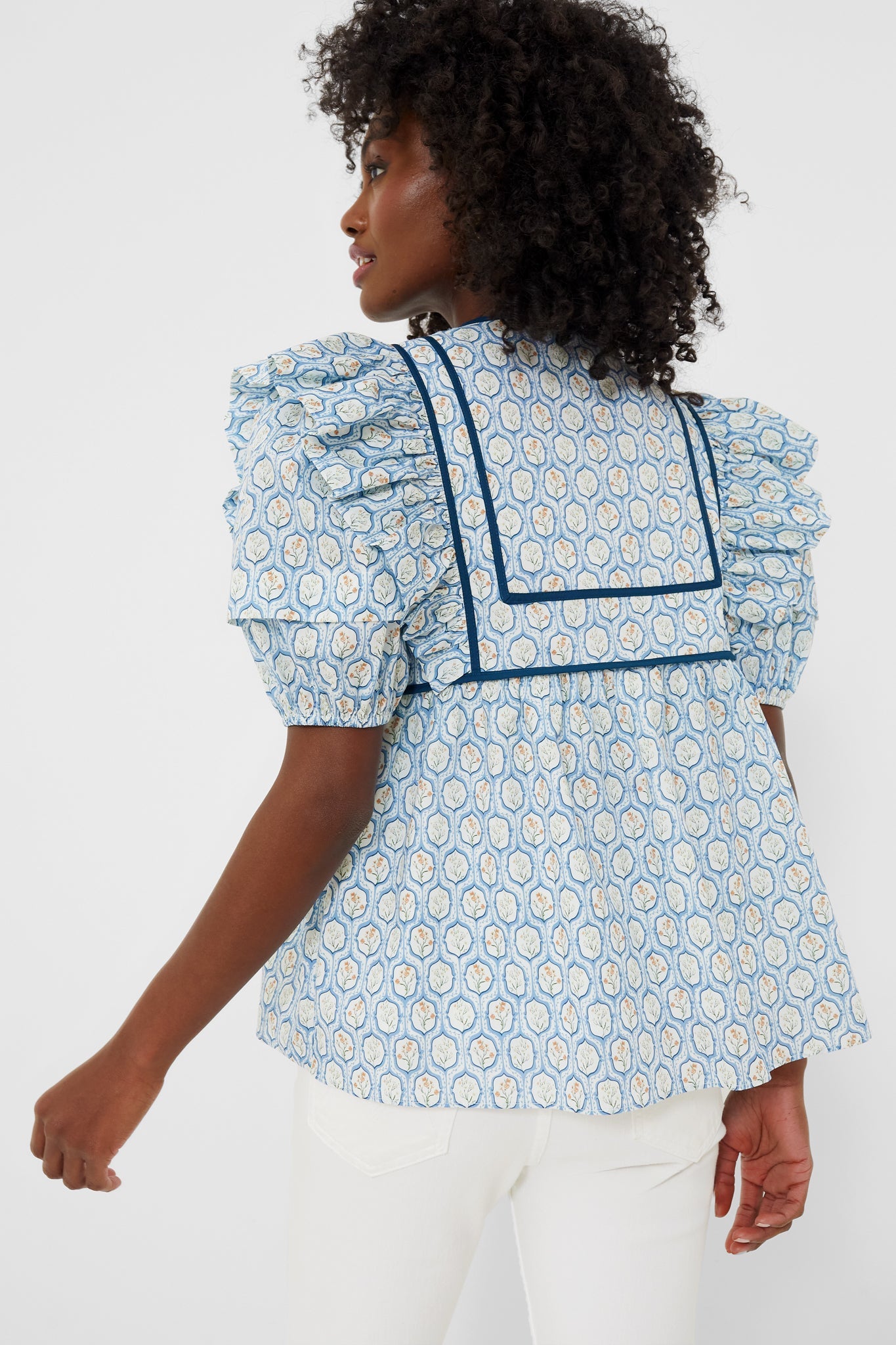 Blue Trellis Floral Rosaleigh Blouse