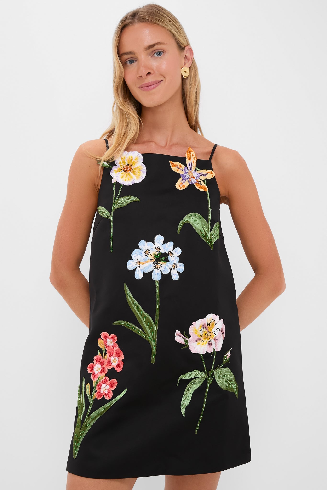 Ebony Botanical Print Leia Embroidery Mini Dress