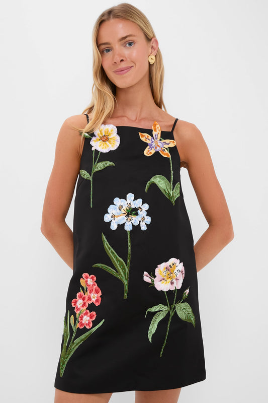 Ebony Botanical Print Leia Embroidery Mini Dress