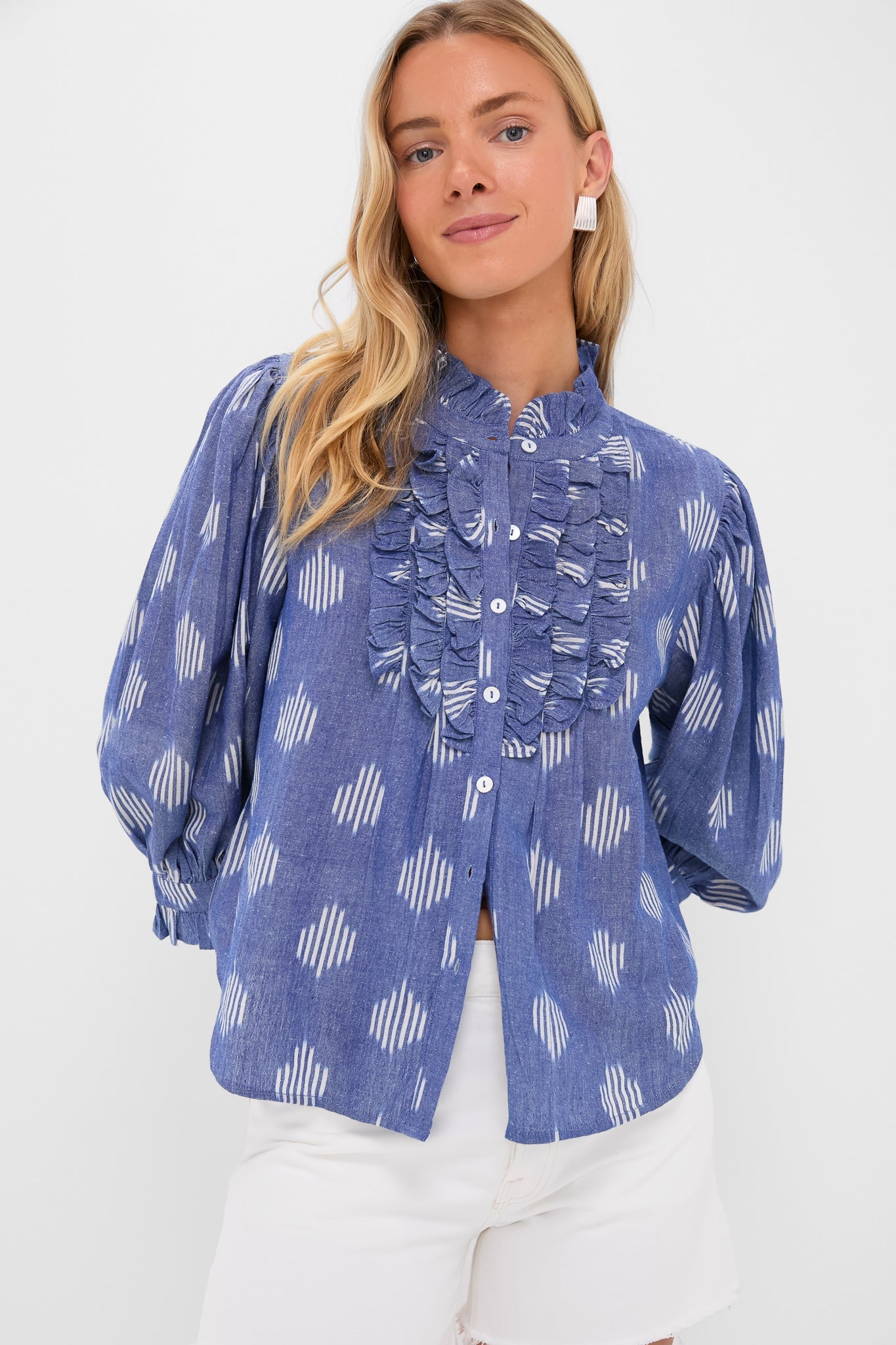 Exclusive Chatham Blue Ruffle Front Blouse
