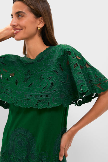 Green Ceci Embroidery Capelet Mini Dress