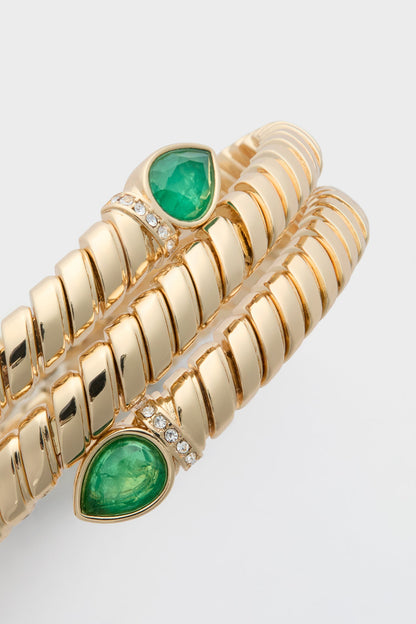 Shiny Gold, Emerald and Pave Wrap Around Cobra Bracelet