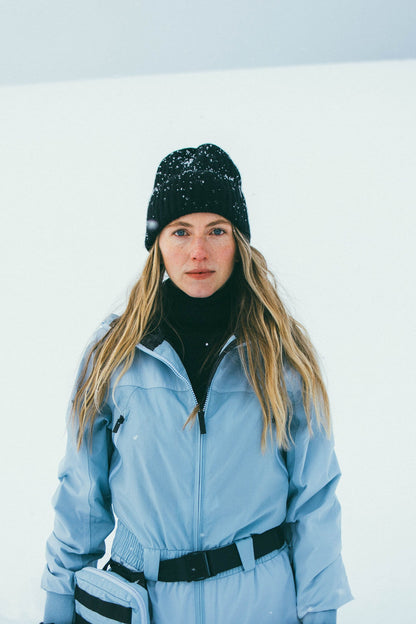 Black Boiled Cashmere Chunky Knit Hat