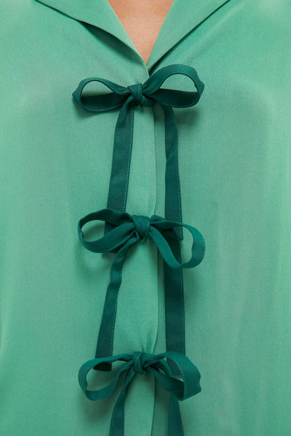 Green Bow Pajama Set with Detachable Feathers