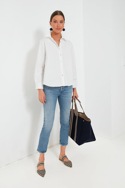 White Pleated Jade Button Down