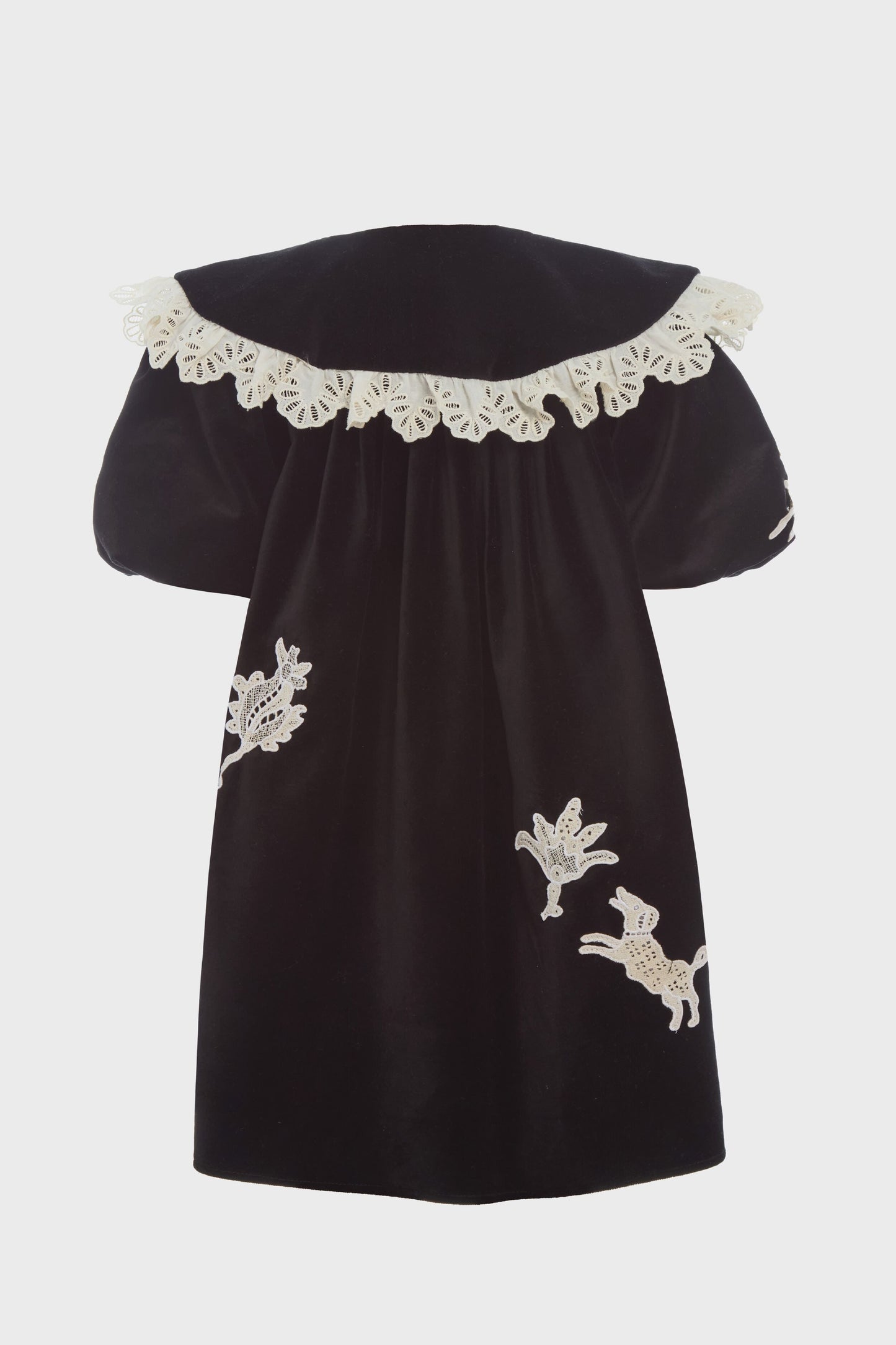 Black Mika Applique Velveteen Dress