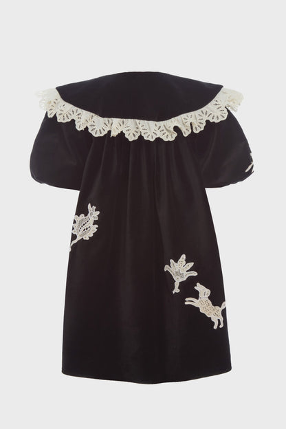 Black Mika Applique Velveteen Dress