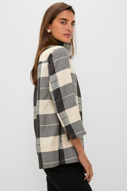 Mairead Check Plaid Margot Stand Collar Blouse