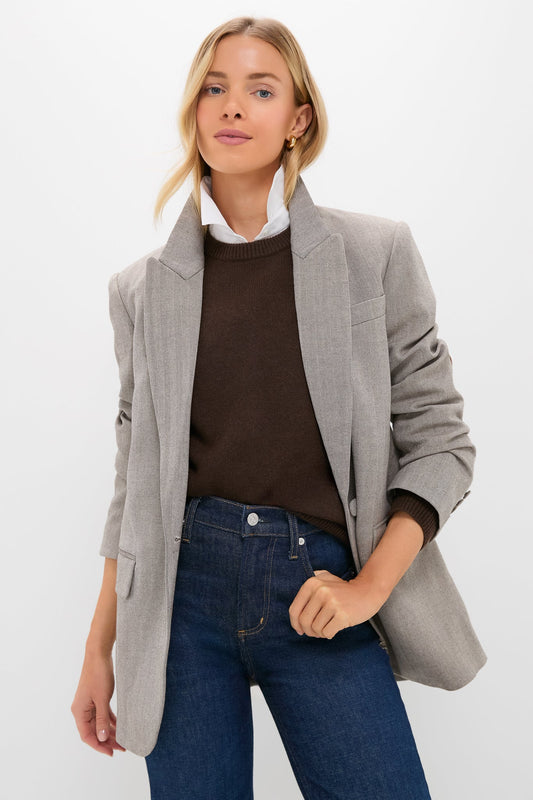 Gray Herringbone Suede Patch Leo Blazer