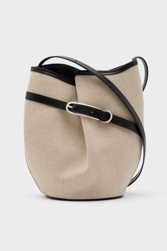 Natural and Black Belted Bucket Bag
