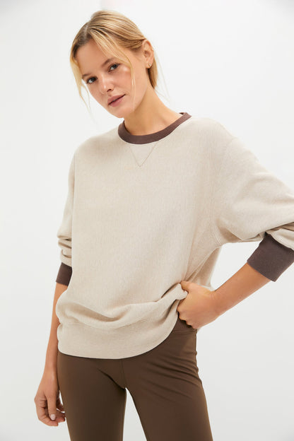 Heather Sandstone and Brown 100% Cotton Kolar Crewneck Sweatshirt